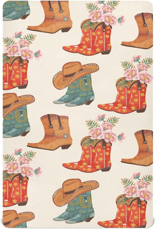 Western Cowboy Cowgirl Crib Sheets Soft Breathable Fitted Baby Crib Sheets Mattress Cover for Girls Boy, 52" x 28" x 9"