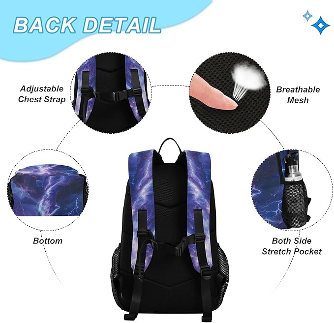 Jucciaco Blue Lightning Tornado Backpack with Lunch Bag, School Travel Backpack for Teens Boys Girls Backpacks Set