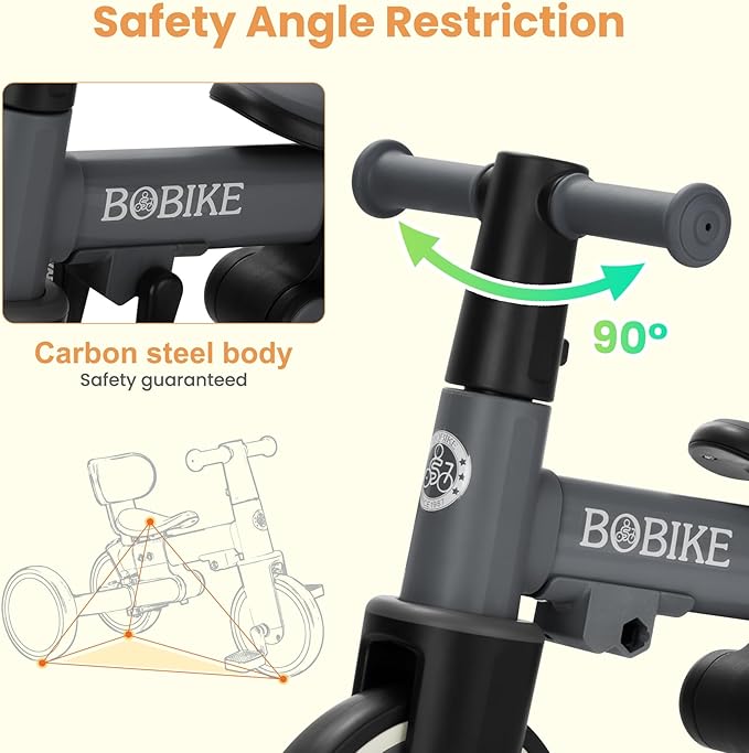 BoBike 5-in-1 Tricycle for Toddlers 18 Months to 5 Years, Kids Bike with Upgraded Pedals, Parent Push Handle, Balance Bike & Easy Assembly for Boys Girls (Grey)