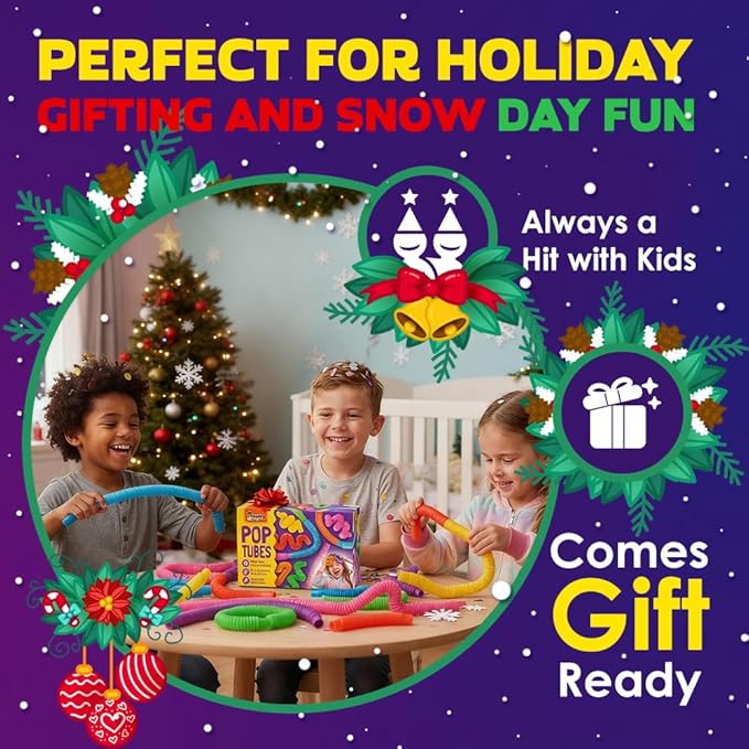 Nutty Toys Pop Tubes - Large 4-Pack Sensory Toys - Creative STEM Learning for Kids and Toddlers - Connect & Pop! Top ADHD Autism Fidget 2025, Best Boy & Girl Christmas Stocking Stuffers Gifts Idea