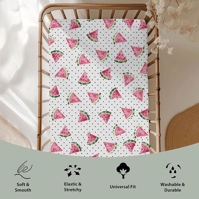 Watercolor Watermelon Dots Baby Crib Sheets for Boy Girl 52"x28" Tropical Summer Fruits Soft Stretchy Fitted Crib Mattress Covers Beach Vacation Baby Sheet for Standard Crib & Toddler Bed Mattress