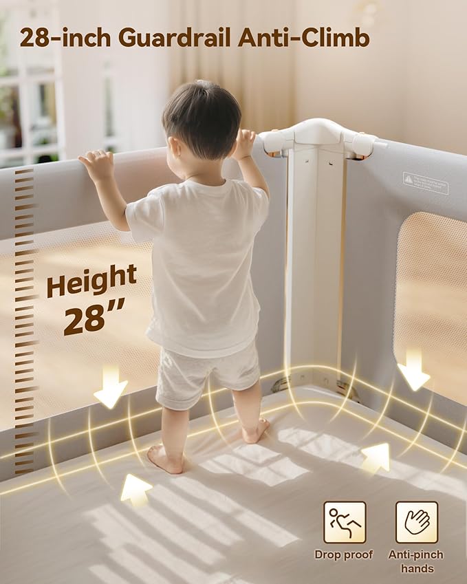 Bed Rail for Toddlers, Thickened & Reinforced Bedrails for Queen with Double Child Lock, Upgraded Toddler Bed Rails with Height Adjustable, Kids Baby Bed Rail Guard, Grey, 1Side 60" Lx28 H