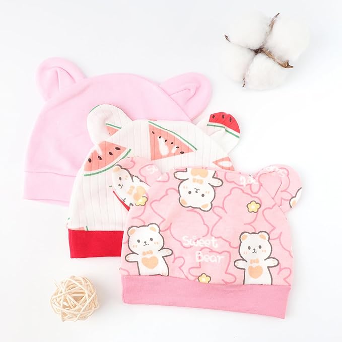 DRESHOW BQUBO 3 Pack Baby Swaddle Sleep Sacks Baby Swaddling Blanket Wrap Newborn Swaddle Sack with Bear Ears Hat for Boys Girls 6-12 Lbs Newborns & 0-3 Months Girls Boys