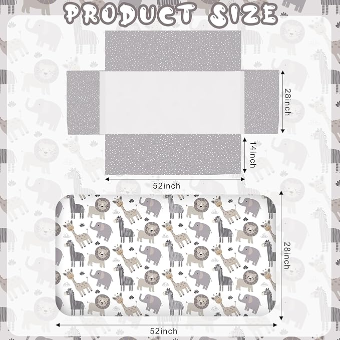 3 Pcs Baby Crib Bedding Set Safari Animals Elephant Zebra Lion Giraffe Neutral Crib Set Includes Quilt, Fitted Sheet, Skirt for Baby Boy Girl(Light Blue)