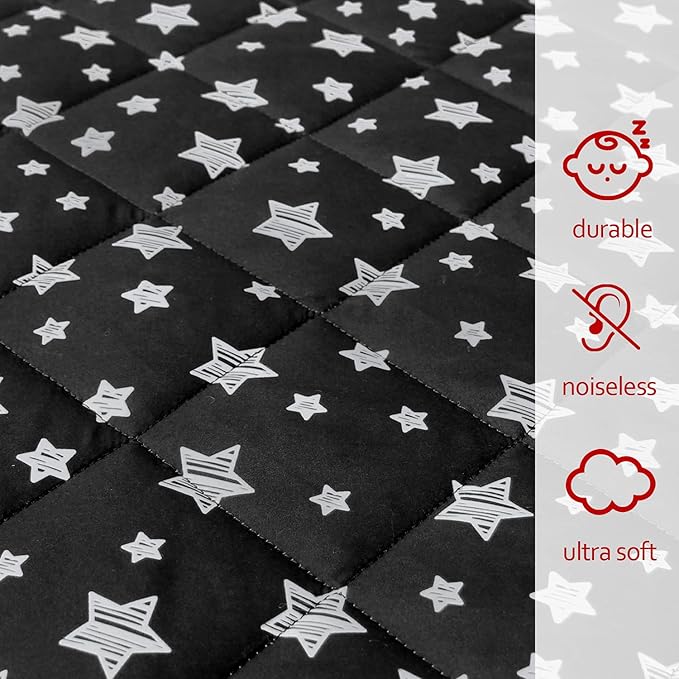Pack and Play Sheets Fitted 2 Pack, Compatible with Graco Pack n Play, Soft and Breathable Playpen Sheets 39"×27"×5", Gray Star&Black Star