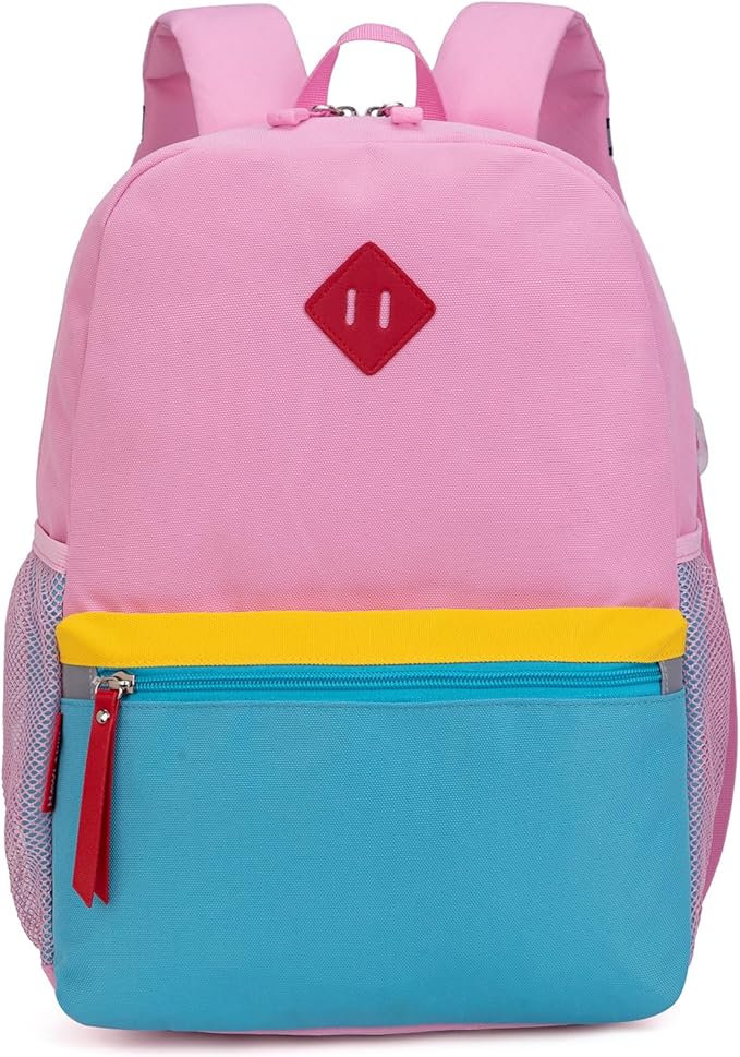 HawLander Little Kids Backpack for Boys or Girls, Toddler School Bag Fits 3 to 6 years old, Pink Blue, 15 Inch