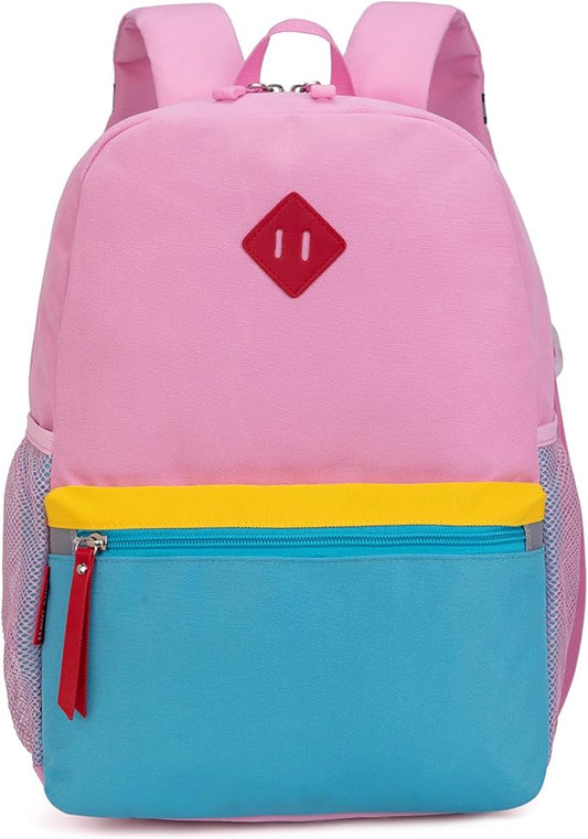 HawLander Little Kids Backpack for Boys or Girls, Toddler School Bag Fits 3 to 6 years old, Pink Blue, 15 Inch