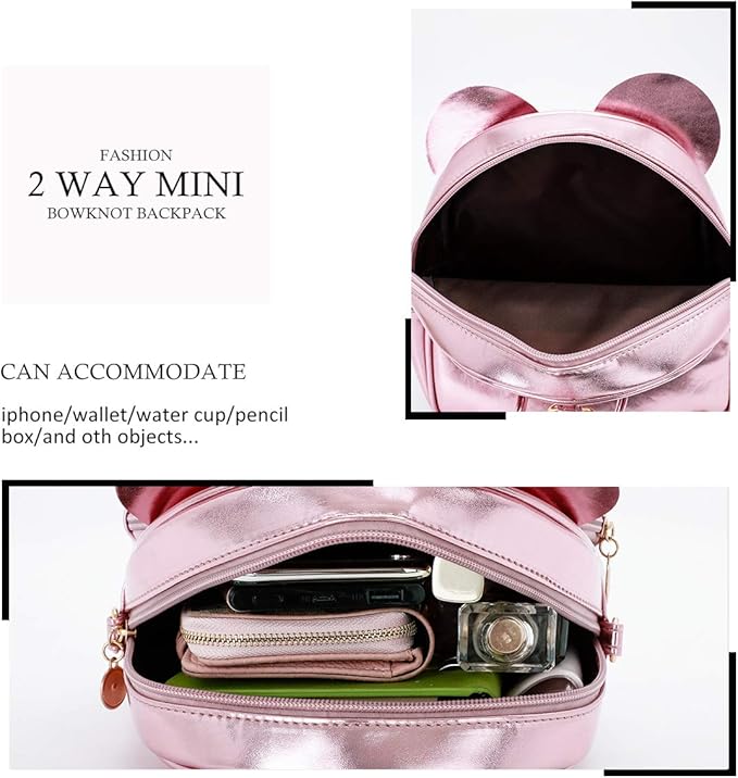 KL928 Girls Mini Backpack Bowknot Polka Dot Cute Small Daypacks Convertible Shoulder Bag Purse for Women