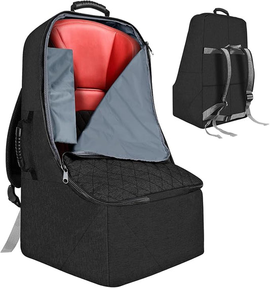 ZRRAJOY Padded Car Seat Travel Bag for Airplane, Heavy Duty Backpack for Air Travel, Water-Resistant Carrier with Shoulder Strap, Fits Most Car Seats (Black)
