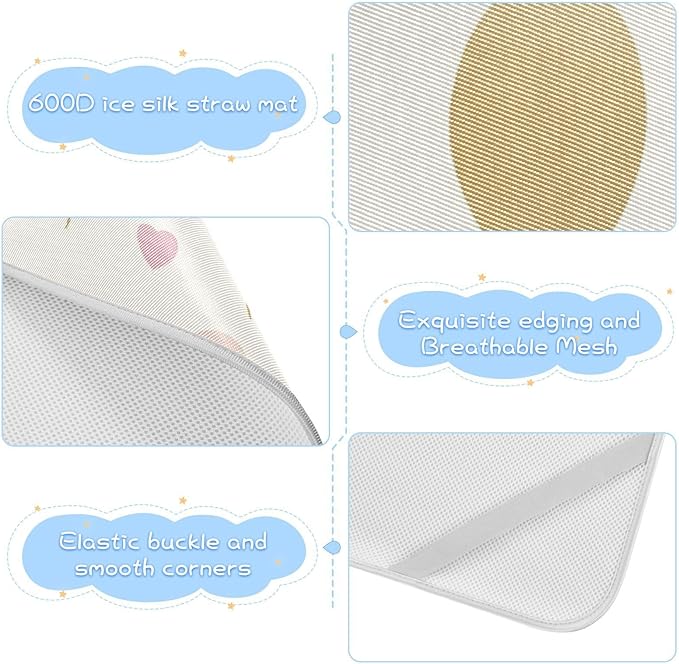 Cooling Baby Mattress Protector Pads 28" x 52"Absorbent Crib Padding for Sides for Baby&Toddler Balloon Beige Heart Gold Peach