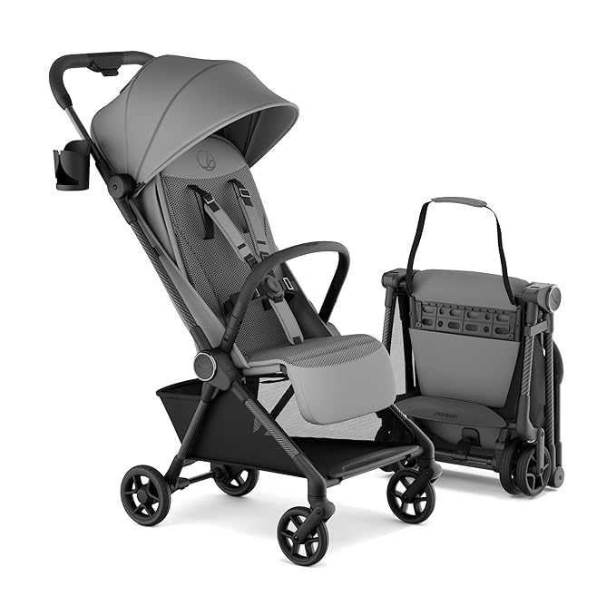 Mompush Nexis Carbon Travel Stroller, Ultra-Lightweight 11.5 lbs, Compact & Airplane Carry-On Approved, One-Second Auto-Fold, One-Hand Full Recline, from Birth to 50 lbs, JPMA Certified