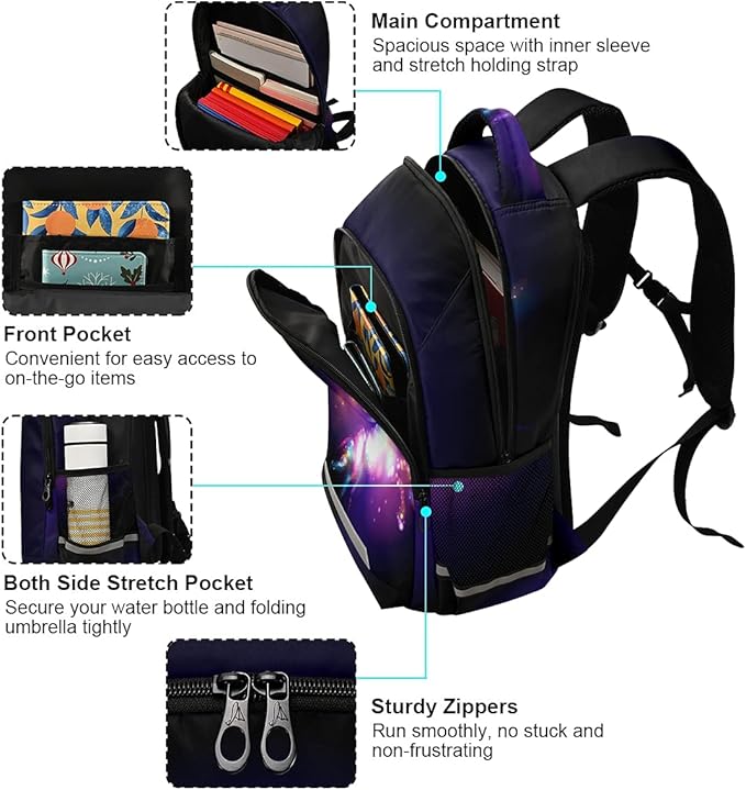 MNSRUU School Backpack with Chest Strap, Colorful Unicorn Laptop Backpack, Travel Hiking Backpack for Boys Girls, Rucksack, Knapsack