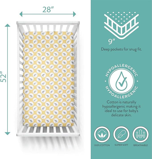 Featherhead™ 2-Pack Fitted Crib Sheets - 100% Cotton - 52" x 28" x 9" for Standard Crib and Toddler Mattress (Jersey Elephant)