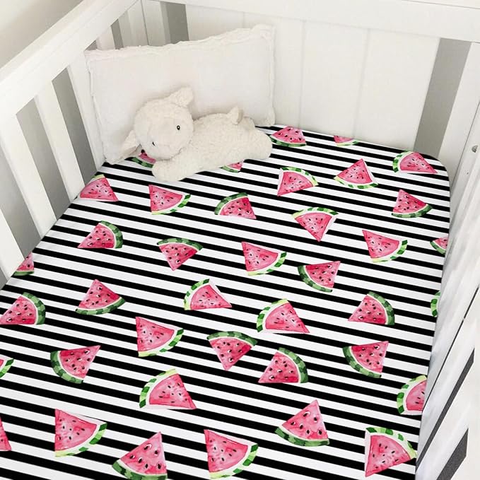 Watercolor Watermelon Dots Baby Crib Sheets 52''x28'' Watermelon Fruits Snug Fitted Crib Mattress Covers for Boy Girl Boho Summer Fruits Soft Baby Nursery Bed Sheet for Standard Crib Toddler Mattress