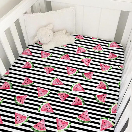 Watercolor Watermelon Dots Baby Crib Sheets 52''x28'' Watermelon Fruits Snug Fitted Crib Mattress Covers for Boy Girl Boho Summer Fruits Soft Baby Nursery Bed Sheet for Standard Crib Toddler Mattress