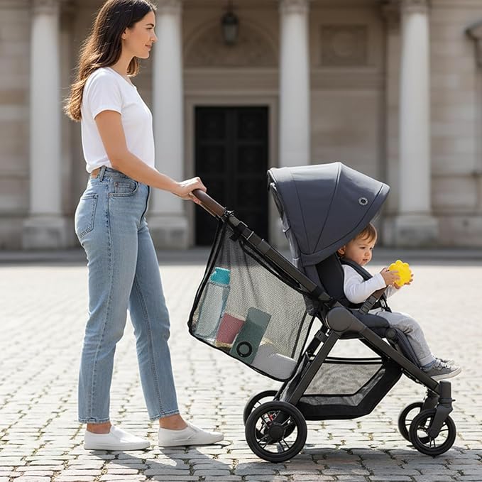 Thinp Side Sling Stroller Organizer, Mesh Stroller Cargo Net Storage Bag Universal Strollers Caddy Bag Accessories Fits for Uppababy, Nuna, MINU, Butterfly (Black)