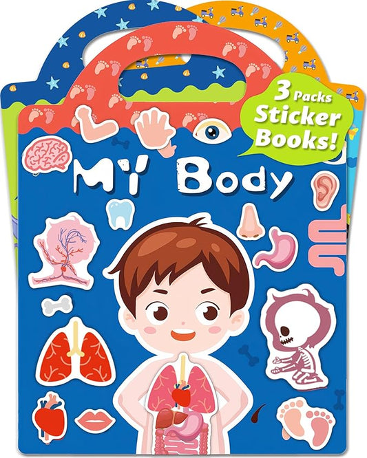 Walenced Reusable Sticker Book for Toddlers, Stickers for Kids, Toddler Sticker Book, Toddler Craft Activities, Toddler Travel Toys Ages 3 and Up Boy Girl Birthday Gifts