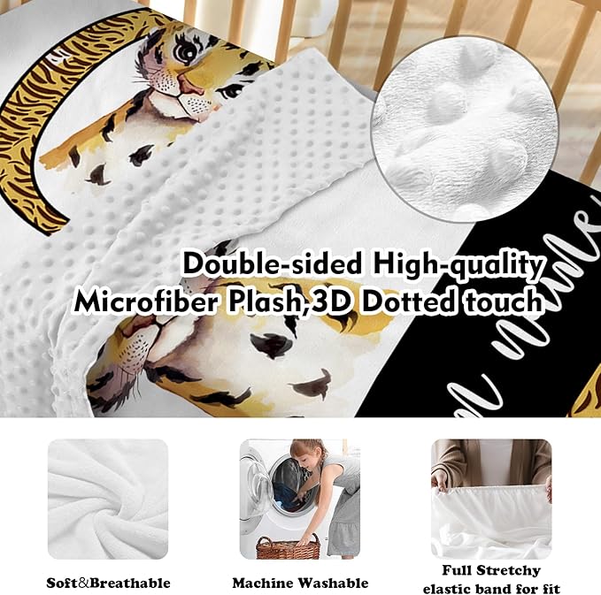 Custom Baby Crib Bedding Set, Personalized Name Tiger Design Crib Set 3 Pcs, Soft Double Layer Blanket, Crib Sheet & Room Rug, Ideal Nursery Decor Gift for Baby Girls Boys