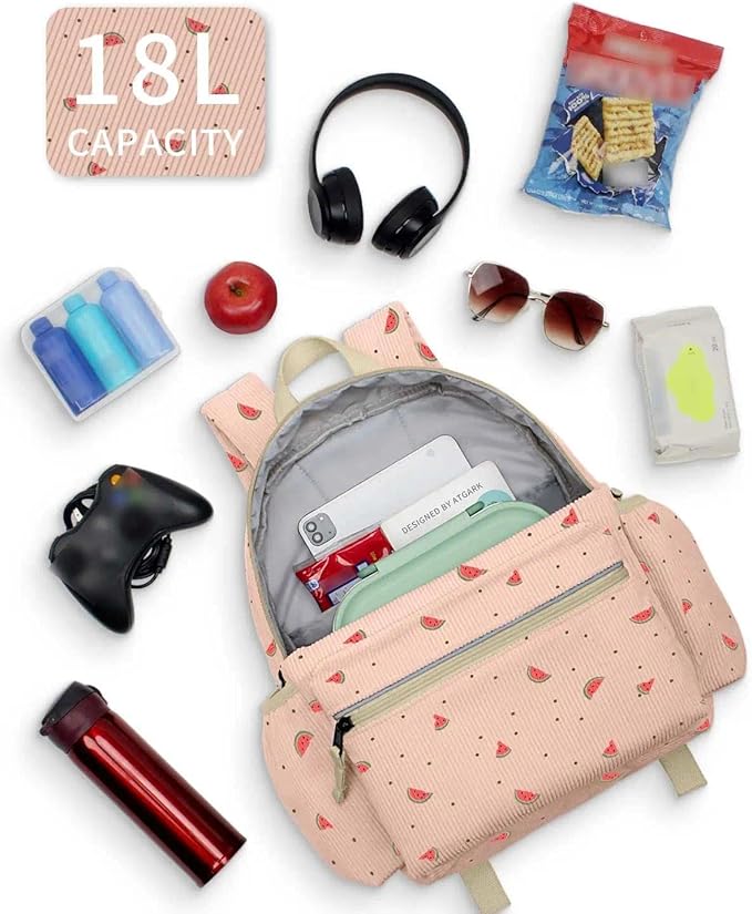 Corduroy Kids Backpack for Girls 6-10: Girls Backpacks for Elementary Kindergarten 15” H Fit Folder