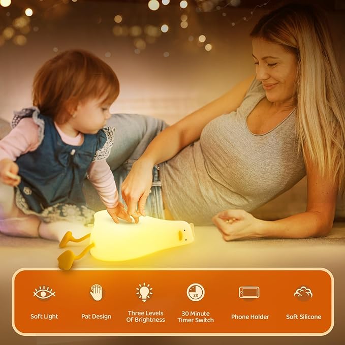 MAGOHMT Existential Crisis Duck Lamp - 3-Level Dimmable Rechargeable Night Light for Kids Breastfeeding & Nursery | Silicone, Touch Control & Lying Flat Design, Toddler Room Safe (Ducky Lay Lamp)