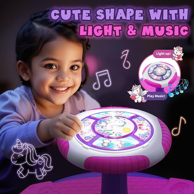 Unicorn Sit and Spin Toys for Toddlers 1-3 Girls, 360° Toddler Spinning Seat with LED Lights and Music, Sensory Toys Birthday for Kids 3-5