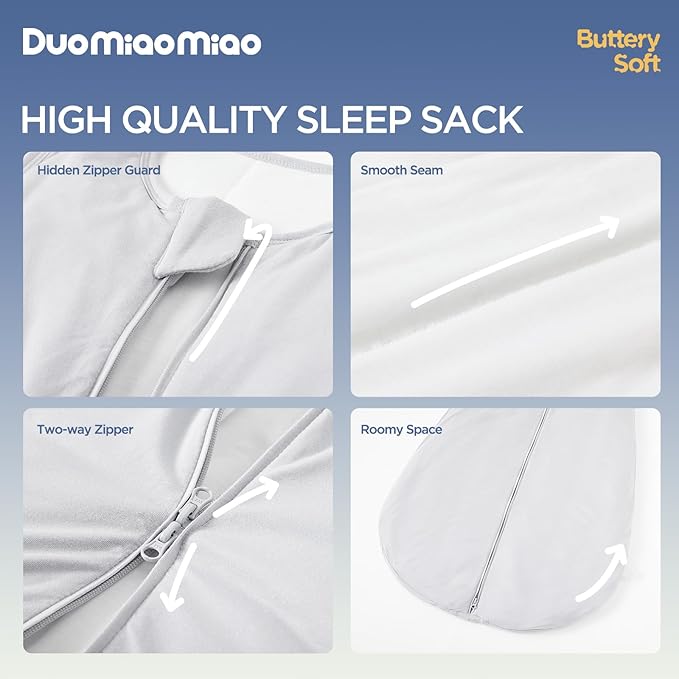 Duomiaomiao Buttery Soft Rayon Made from Bamboo Baby Sleep Sack 0-6 Months 1.0 TOG, Premium Baby Sleeping Bag 2-Way Zipper for Babies