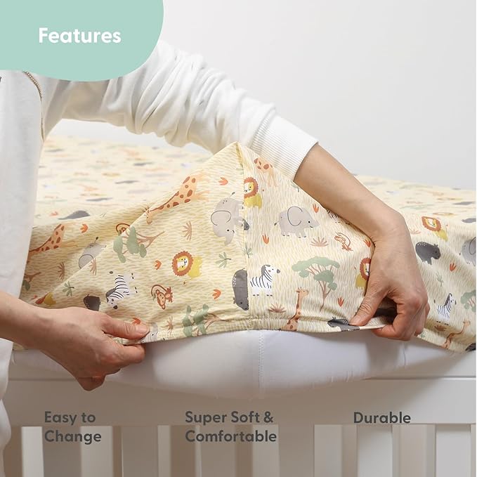 The Peanutshell Baby Crib Bedding Set for Boys or Girls - 3 Pieces - Newborn, Infant & Toddler Bed - Checkered Baby Blanket Set with Fitted Crib Sheet, Dust Ruffle - Elephant Safari Nursery Decor