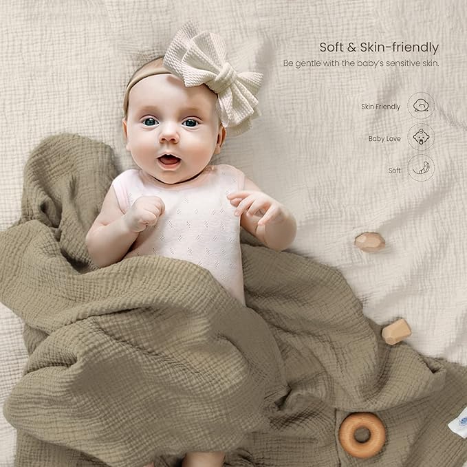 lulumoon Muslin Swaddle Blanket Baby - Cotton Swaddling Blanket Soft Baby Receiving Blankets Neutral 2Pack(Olive)