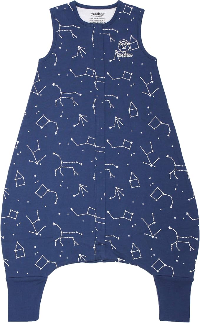 Woolino 4 Season Baby Footed Sleep Bag Sack, Australian Merino Wool and Organic Cotton, Toddler Sleeping Bag, 18-36mo, Night Sky