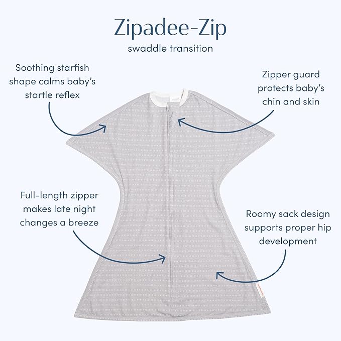 SleepingBaby Zipadee-Zip Transition Swaddle - Cozy Baby Swaddle Blanket with Zipper Convenience - Roomy Wearable Blanket for Easy Diaper Changes - Graystone, Large (12-24 Month) - 2 Pack