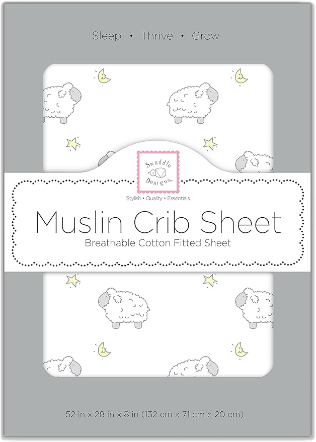 SwaddleDesigns Softest Cotton Muslin Fitted Crib Sheet/Toddler Sheet for Baby Boy & Girl, Sterling Little Lambs