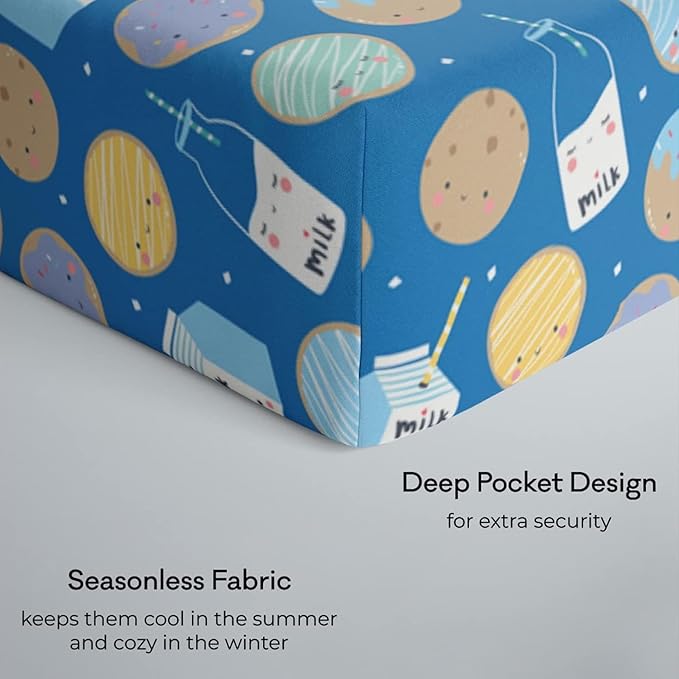 Little Sleepies Baby Crib Sheets, Buttery Soft Viscose from Bamboo Crib Sheets for Boys & Girls, Toddler Bed Sheet, Standard Crib Mattress Sheet, Super Stretchy & Elasticized (Blue Cookies & Milk)