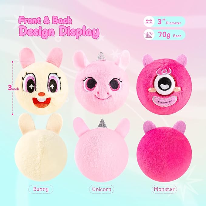 ZOOJOY 3 Pcs Plush Bouncy Balls for Toddlers and Kids, 3-Inch High Bounce Sensory Toys Featuring Unicorn, Bunny & Monster, Soft Game Balls Gift for Girls 6 Months+, Indoor & Outdoor Play