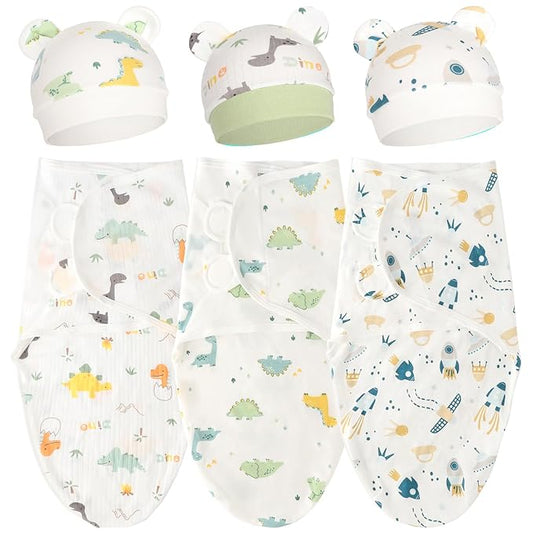 DRESHOW BQUBO 3 Pack Baby Swaddle Sleep Sacks Baby Swaddling Blanket Wrap Newborn Swaddle Sack with Bear Ears Hat for Boys Girls 6-12 Lbs Newborns & 0-3 Months Girls Boys