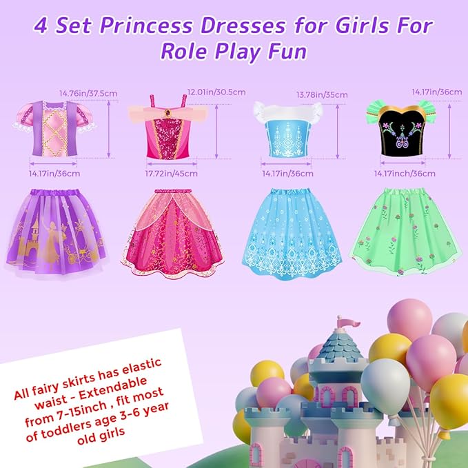 Meland Princess Dress Up - Dress Up Clothes for Girls with Toys,Christmas Birthday Gift for Toddler Girls 3,4,5,6,7,8 Years