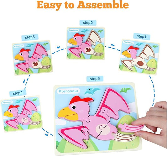 SYNARRY 6 Pack Dinosaur Wooden Puzzles for Kids 3-5, Wooden Puzzles for Toddlers, Dinosaur Puzzles for Toddlers 3 4 5 Year Old, Educational Preschool Puzzles Toys Gifts for Boys Girls