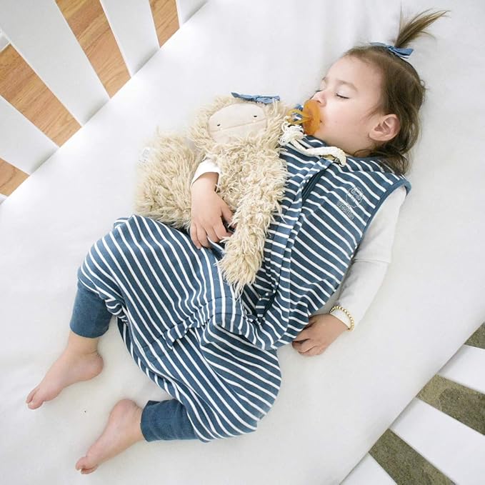 Woolino 4 Season Baby Sleep Bag with feet, Australian Merino Wool and Organic Cotton, 6-18 Months, Navy Blue