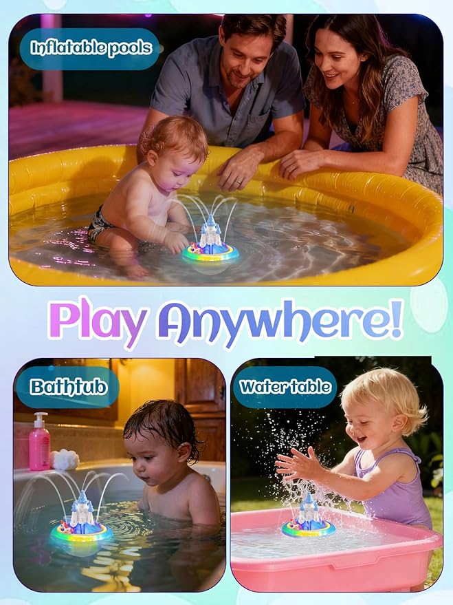 Light up Baby Bath Toys Birthday Gifts- LED Color-Changing Lights & Automatic Water Spray, Fun Bathtub Water Toys for Kids Ages 1-3, Blue