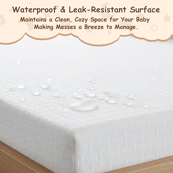 Pack and Play Mattress 38"x26", Waterproof Portable Crib Pack N Play Mattresses with Washable Cover and Travel Bag, Breathable Soft Foam Playpen Mattress for Baby Toddler