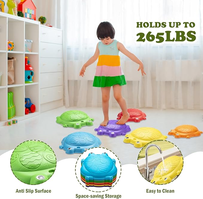 Stepping Stones for Kids Outdoor Toys for Toddlers 3-5 8 Pcs Frog Balance Step Stone Up to 265lbs Indoor Outdoor Toy for Kids Obstacle Course Sensory Toys for Toddler Ages 3-8 Gift for Boys Girls