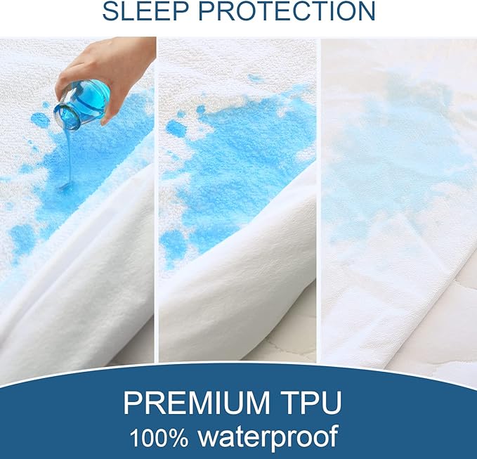 King Size Mattress Cover Protector 100% Waterproof Noiseless Mattress Topper Pad Bed Sheets Fitted up to 18'' Breathable Terry Ultra Soft & Skin-Friendly Mattress Protector King Machine Wash