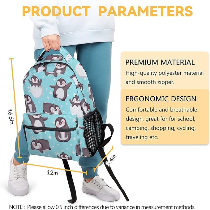COOPASIA Cute Penguin Backpack, 16 Inch Animal Theme Bookbag with Adjustable Straps, Durable, Lightweight, Large Capacity, School Backpack for Kids Girls Boys