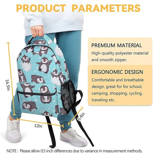 COOPASIA Cute Penguin Backpack, 16 Inch Animal Theme Bookbag with Adjustable Straps, Durable, Lightweight, Large Capacity, School Backpack for Kids Girls Boys