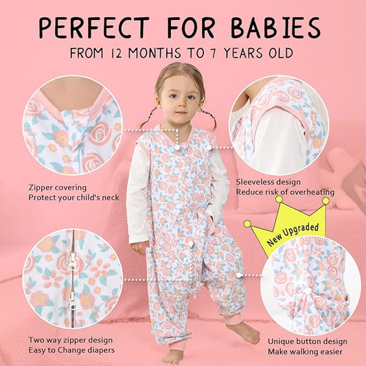 WONDAY Toddler Sleep Sack with Feet, 0.5 Tog Sleeping Sacks for Walking with Legs 12-18 Months 5T 7T