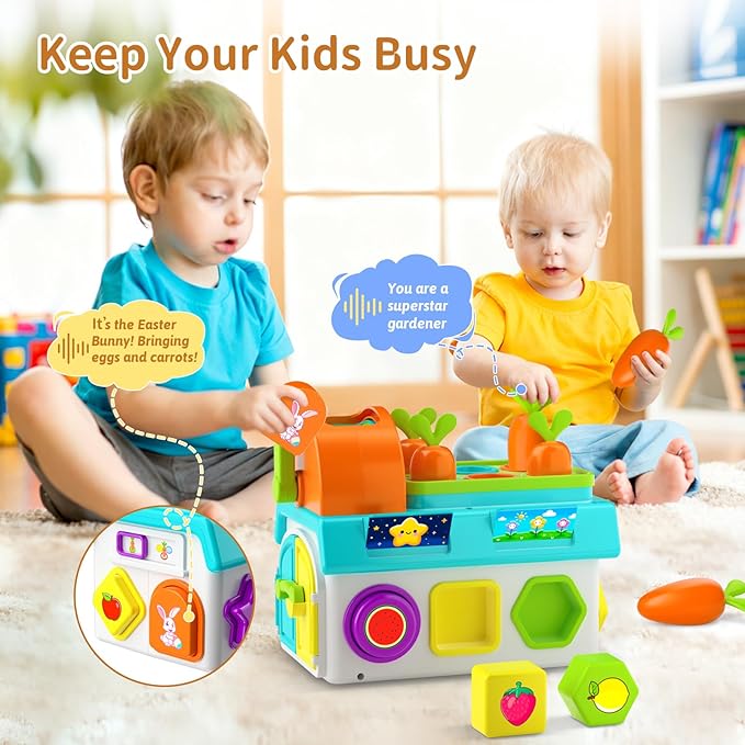 Montessori Toys for 1-2 Year Old Boys Girls, 1st First Birthday Gift for One Year Old, Baby 12-18 Month Educational Shape Matching Game w/ Lights & Sound, Fine Motor Learning Toys for Toddlers 1-3