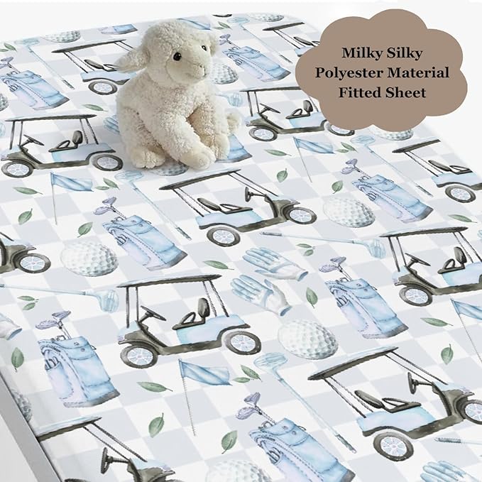 Golf Cart Gloves Bag Flag Blue Plaid Baby Crib Sheet for Boys Girls 52x28Inch Golfing Gear Sport Baby Sheet for Standard Crib and Toddler Bed Mattress Golfs Lovers Gift Nursery Bed Mattress