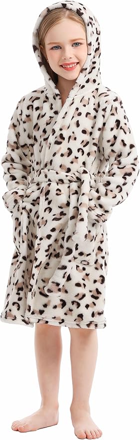 Toddler Robes Cute Pattern Bathrobe Unisex Kids Robe Baby Flannel Hoodie Pajamas Sleepwear
