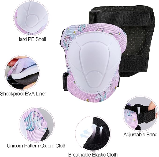 FIODAY Kids Helmet Knee Pads for Kids Unicorn Knee and Elbow Pads Wrist Guards Adjustable Protective Gear Set for Girls Boys Sports Skateboard Inline Skating Scooter