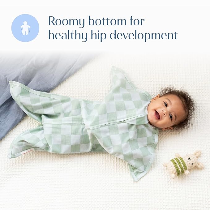 SleepingBaby Zipadee-Zip Transition Swaddle - Cozy Baby Swaddle Blanket with Zipper Convenience - Roomy Wearable Blanket for Easy Diaper Changes - Sea Green/Blue, Medium (6-12 Month)
