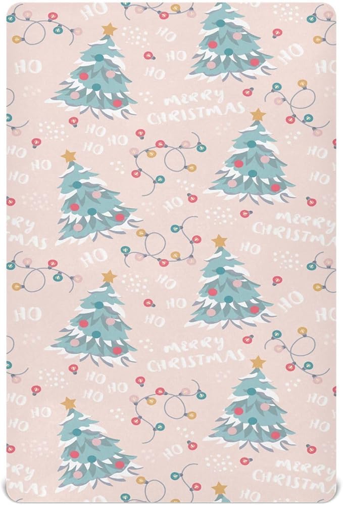 CEBUGI Stretchy Crib Sheet for Baby Boy Girl,Merry Christmas Portable Mini Fitted Pack N Play Playard Sheet for Neutral,Ultra Soft Material,Full Standard Toddler Mattresses,M